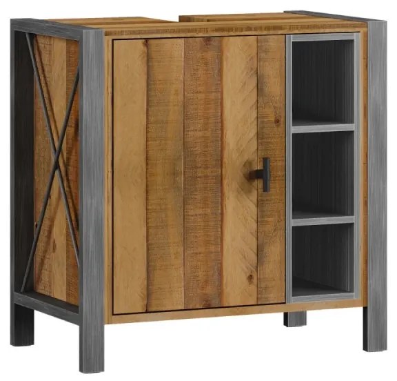 furniture-nabytek.cz - Masívna drezová skrinka Detroit z recyklovanej borovice, lakovaná, hnedá – 60×35×60 cm