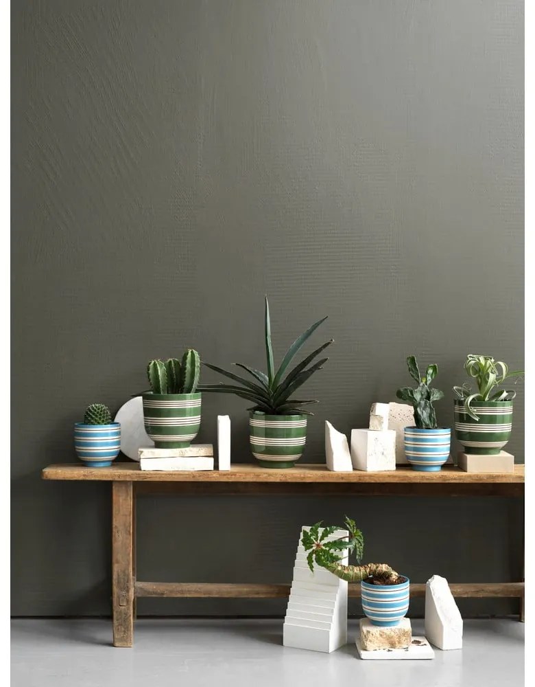 Tmavozeleno-biely keramický kvetináč Kähler Design Nuovo, ø 15 cm