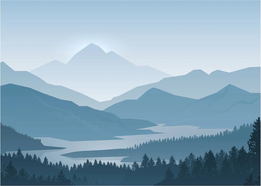 Sklenený obraz - Hory pohľadom grafika (70x50 cm)
