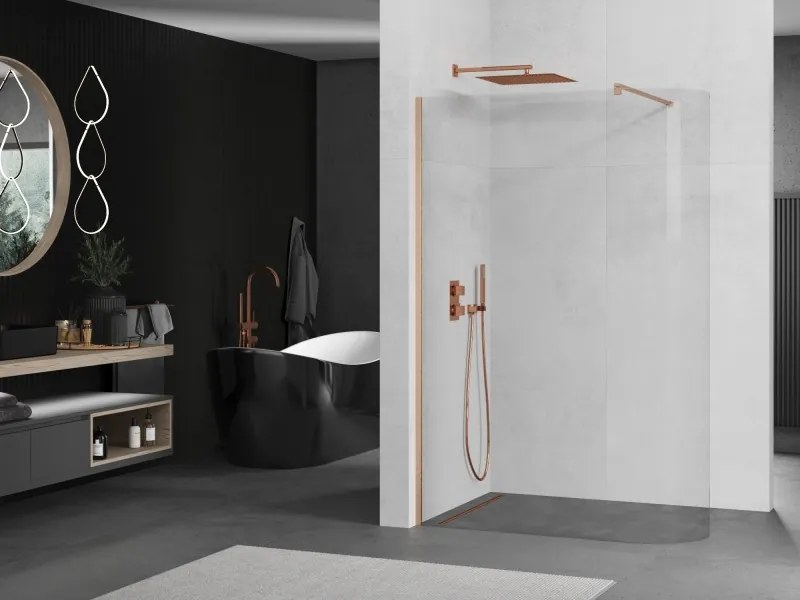 Mexen Kioto, sprchová zástena Walk-In 80 x 200 cm, 8mm číre sklo, medený matný profil, 800-080-101-65-06
