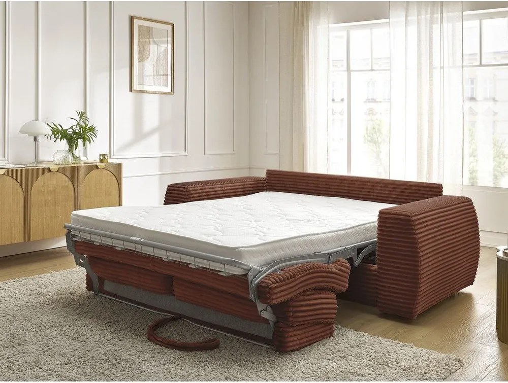 Oranžová menčestrová pohovka na každodenné spanie/rozkladacia 220 cm Hugo – Bobochic Paris