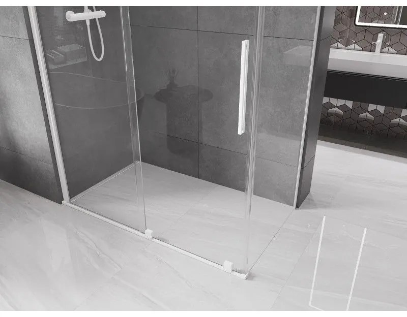 Mexen Velar, sprchový kút s posuvnými dverami 130(dvere) x 75(stena) cm, 8mm číre sklo, biela, 871-130-075-01-20