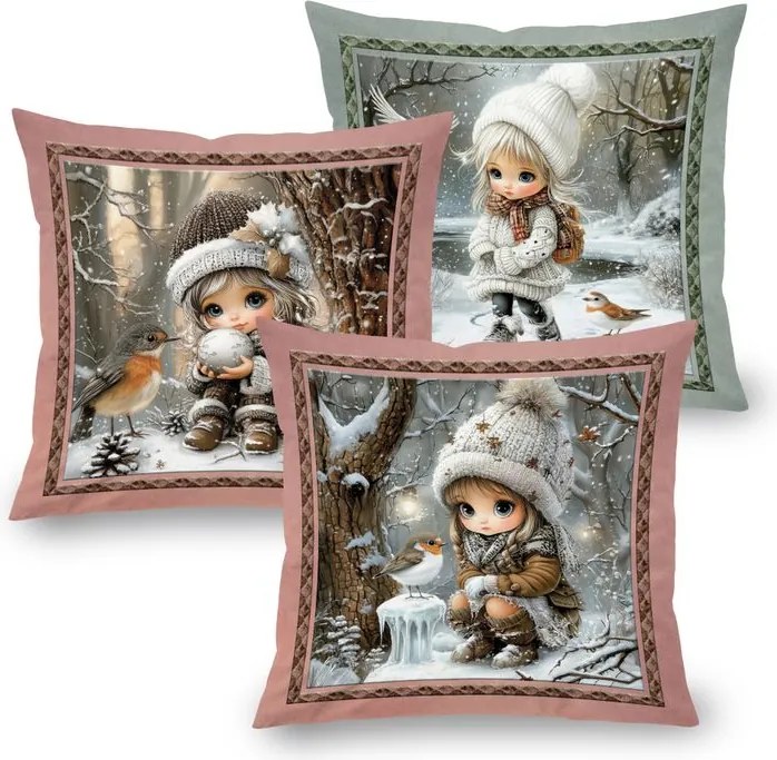 Sada 3 ks obliečok na vankúšiky WINTER GIRLS 45 x 45 cm