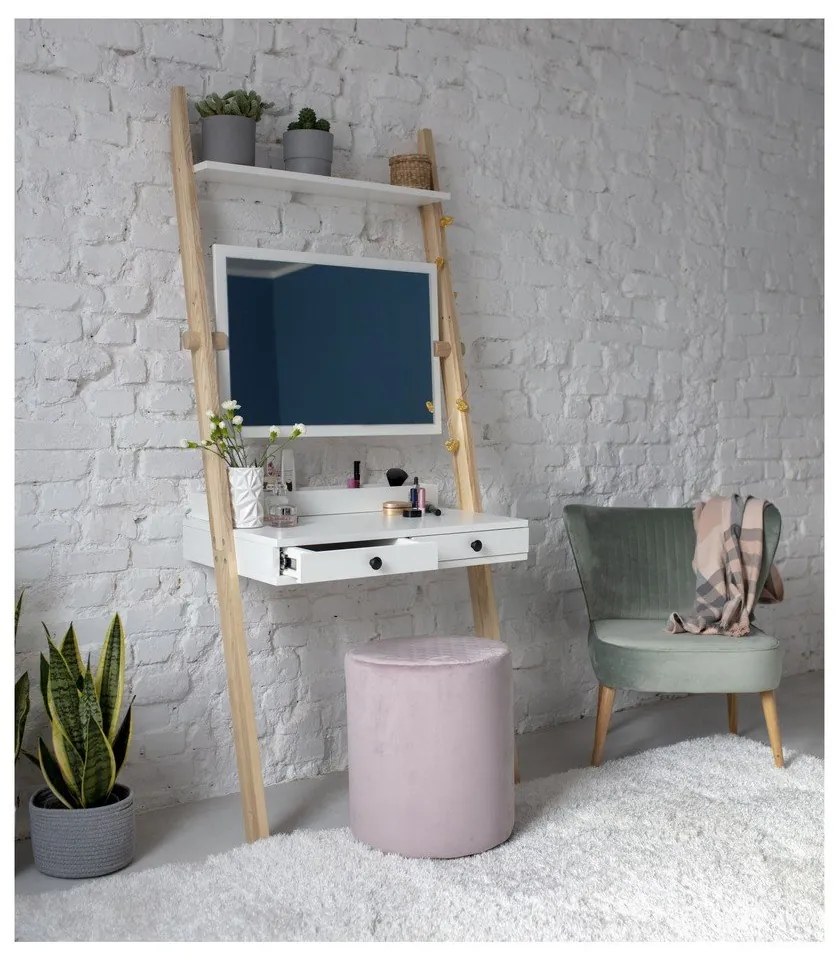 Biely toaletný stojan so zásuvkou a zrkadlom Ragaba Leno