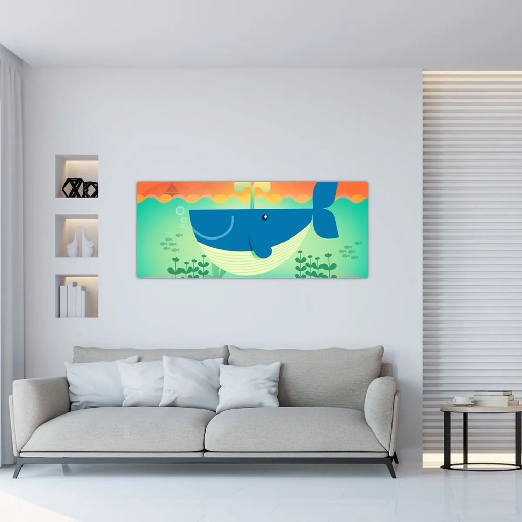 Obraz - Veselá veľryba v mori (120x50 cm)
