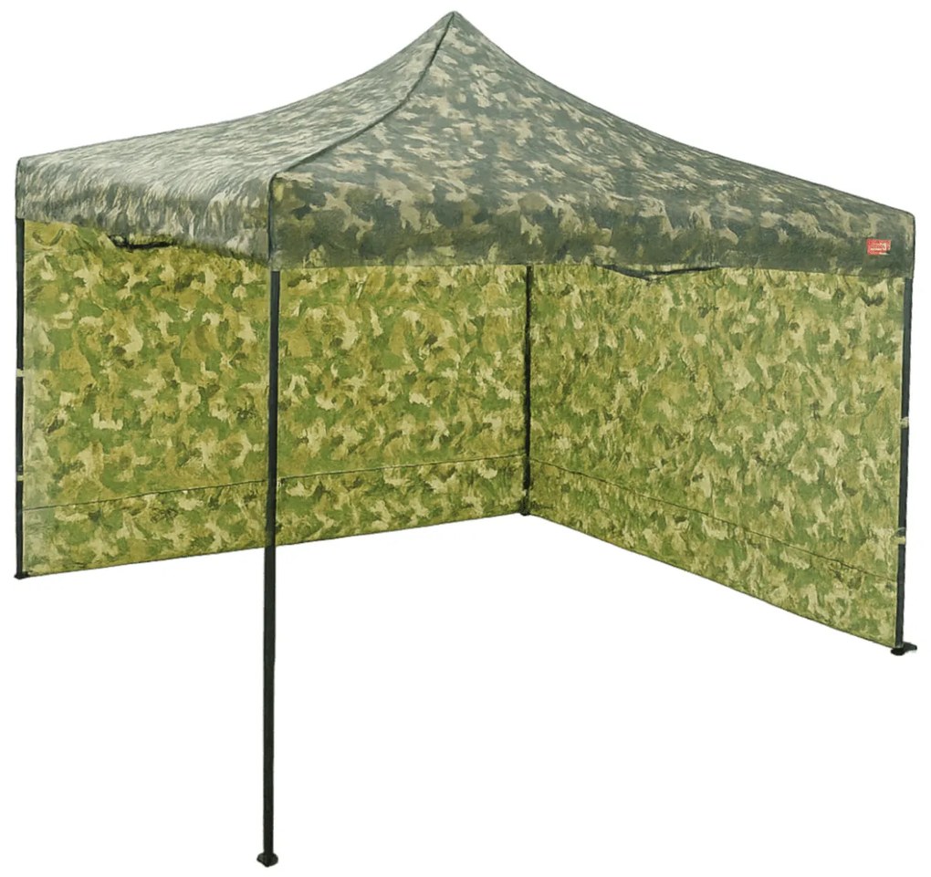 Rýchlorozkladací nožnicový stan 3x3m – oceľový, 2 bočné plachty, Maskáčová