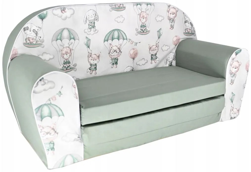 Detská rozkladacia MINI pohovka Snový les - zelená