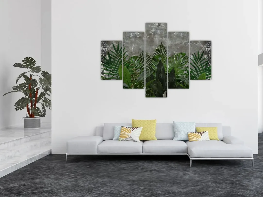 Obraz - Betónový múr s rastlinami (150x105 cm)