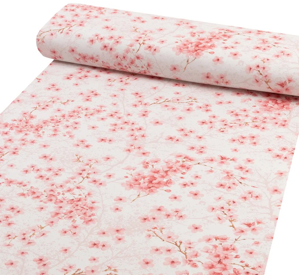 Biante Detské bavlnené posteľné obliečky do postieľky Sandra SA-633 Ružové čerešňové kvety na bielom Do postieľky 90x140 a 40x60 cm