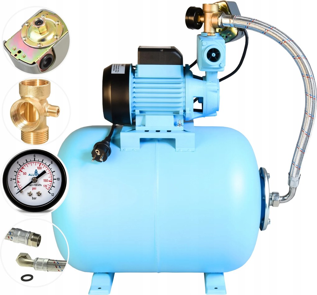Hydrofor Na Vodu Hydroforová Pumpa 750 W 50 L/min Nádrž 50 L Kompletná Sada