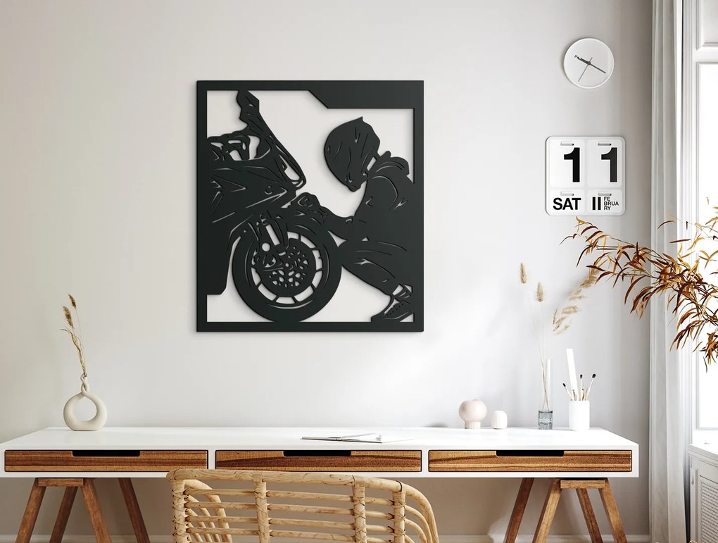 drevko Drevený obraz Motorkár a jeho vášeň Rozmer obrazu: 65 x 58,5 cm, Farba dekorácie: Čierna