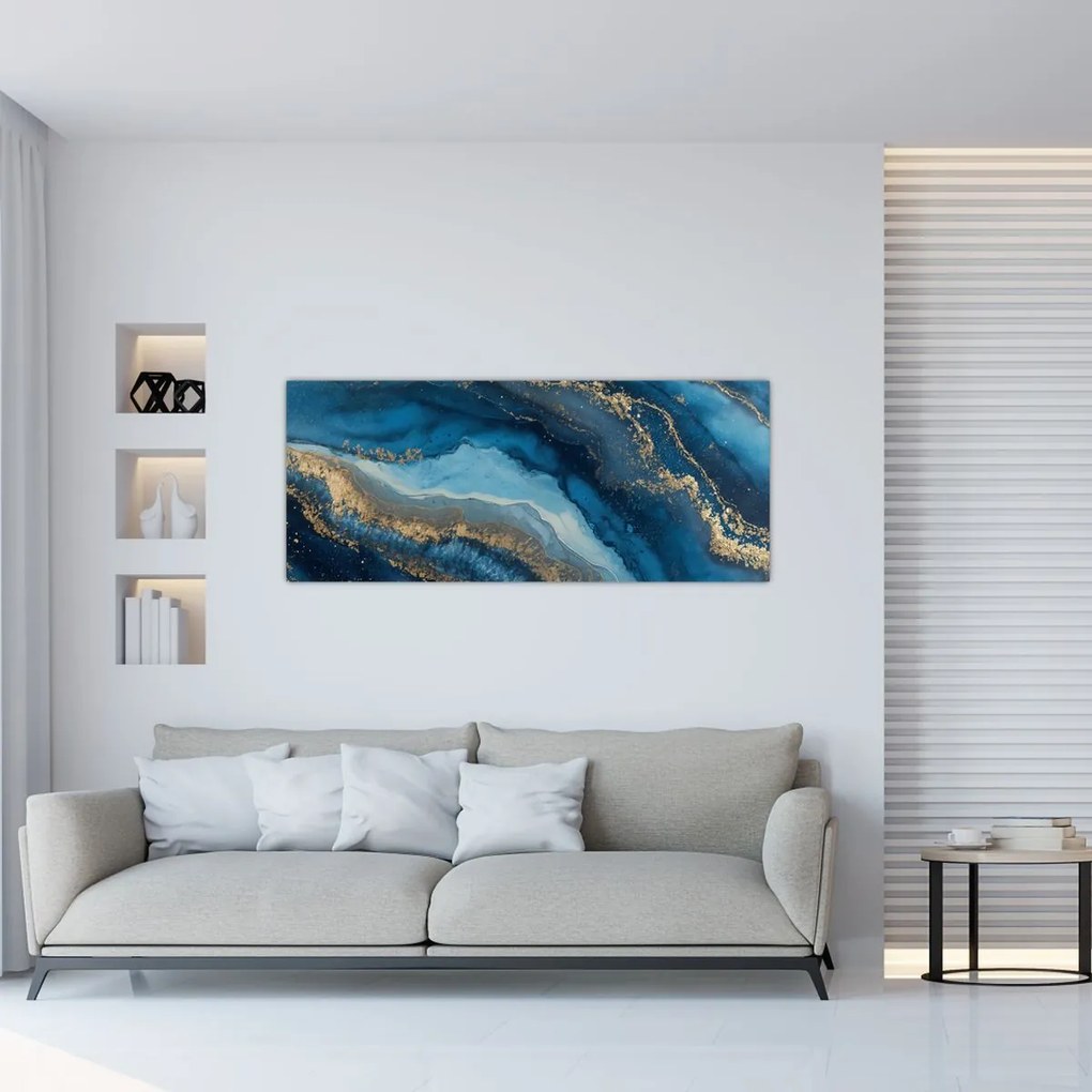 Obraz - Modrá mramorová abstrakcia (120x50 cm)