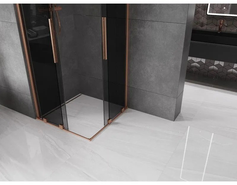 Mexen Velar Duo, sprchový kút s posuvnými dverami 100 x 100 cm, 8mm šedé sklo, medená matná, 871-100-100-42-65