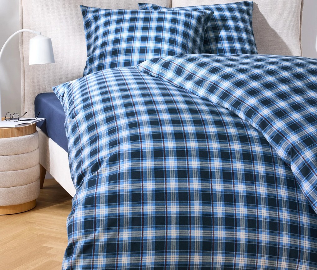 Posteľná bielizeň z česanej bavlny, modré káro, štandardná veľkosť