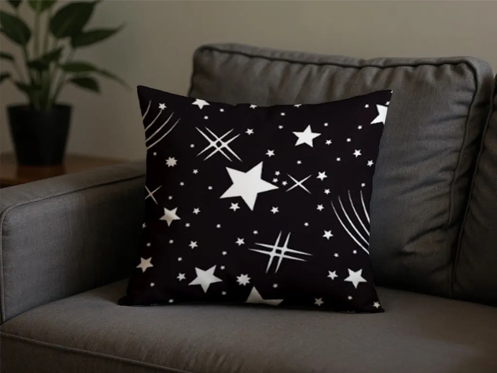 Súprava 2 ks dekoračných poťahov na vankúš z mikrovlákna NOČNÁ OBLOHA 45x45 cm, čierna