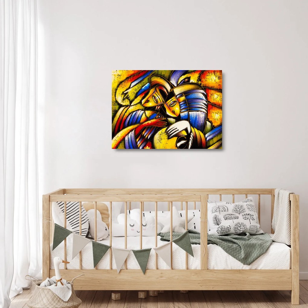 Sklenený obraz - Olejomaľba, milenci (70x50 cm)