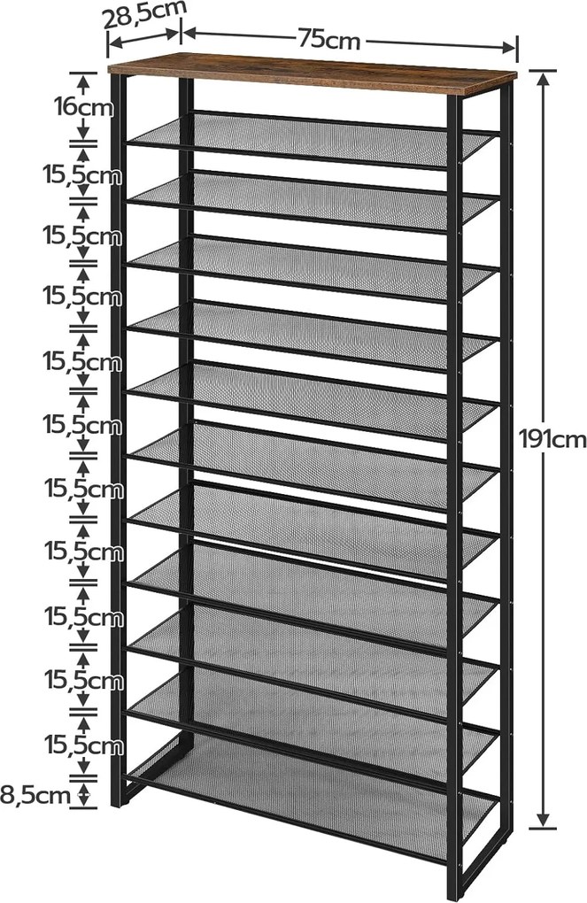 Botník Vasagle Mug 191 cm černý/hnědý