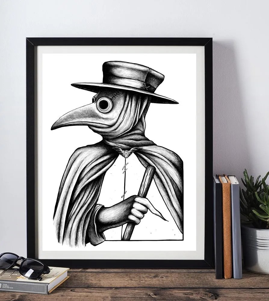 Poster Morový doktor - Poster 50x70cm + čierny rám (71,8€)