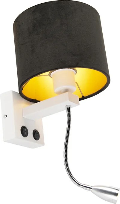 Moderná nástenná lampa biela s čiernym zamatovým tienidlom - Brescia