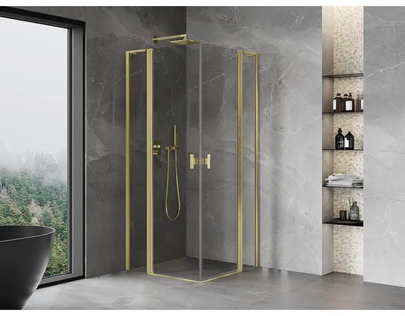 Mexen Mist L Duo, 2-krídlový sprchový kút 105 x 105 cm, číre sklo, zlatá matná, 8A4L-105-105-55-00