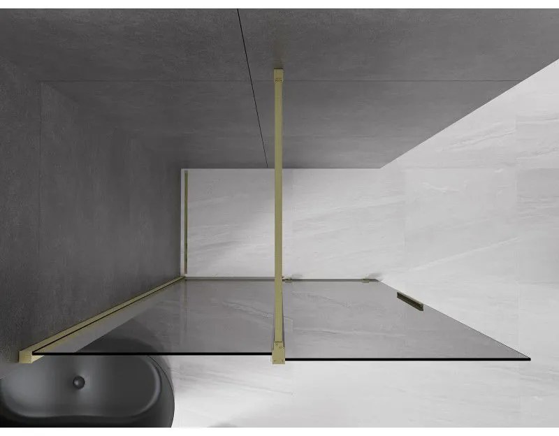 Mexen Velar, sprchová zástena s posuvnými dverami Walk-in 140 x 200 cm, 8mm šedé sklo, zlatá matná, 871-140-000-43-55