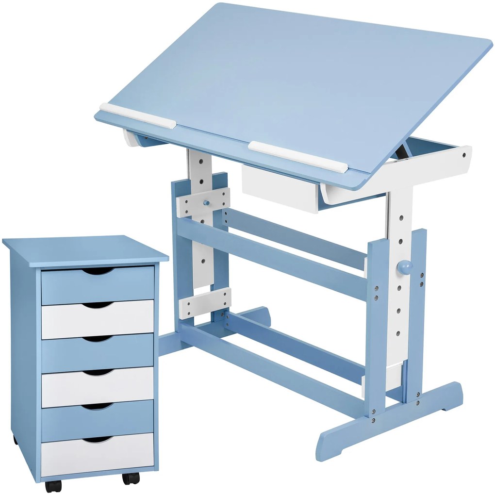 tectake 401241 detský písací stôl rastúci s pojazdným kontajnerom - modrá