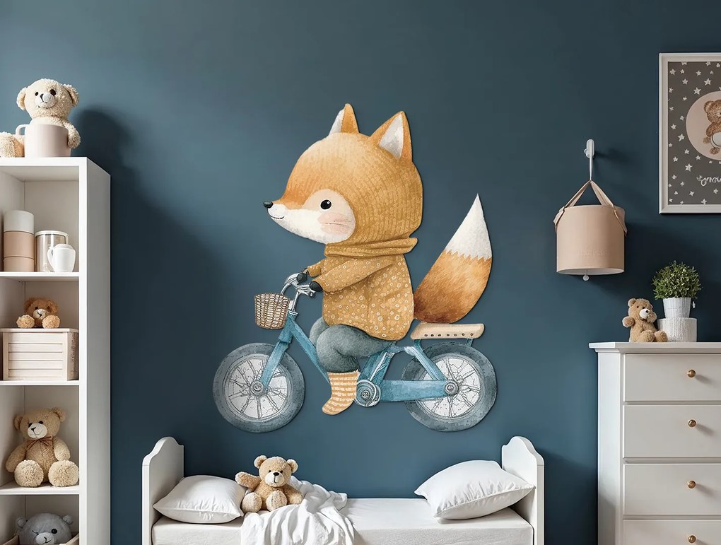 drevko | Detská nálepka Lišiak na bicykli 60 x 52 cm