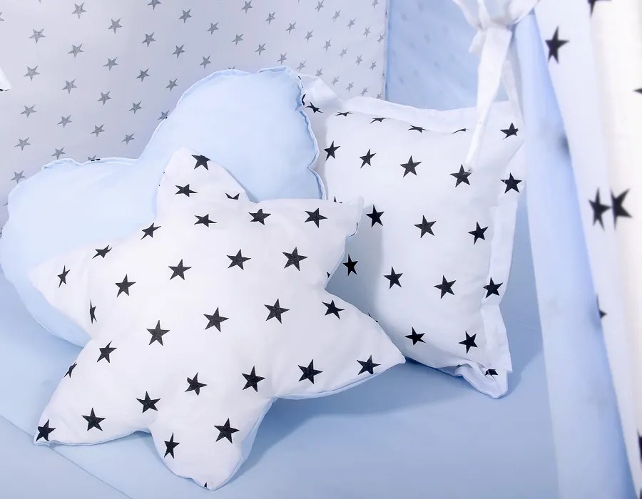 Bobono Stan Teepee pre deti + hracia podložka + vankúše + ozdobné perie - Black Stars/modrá