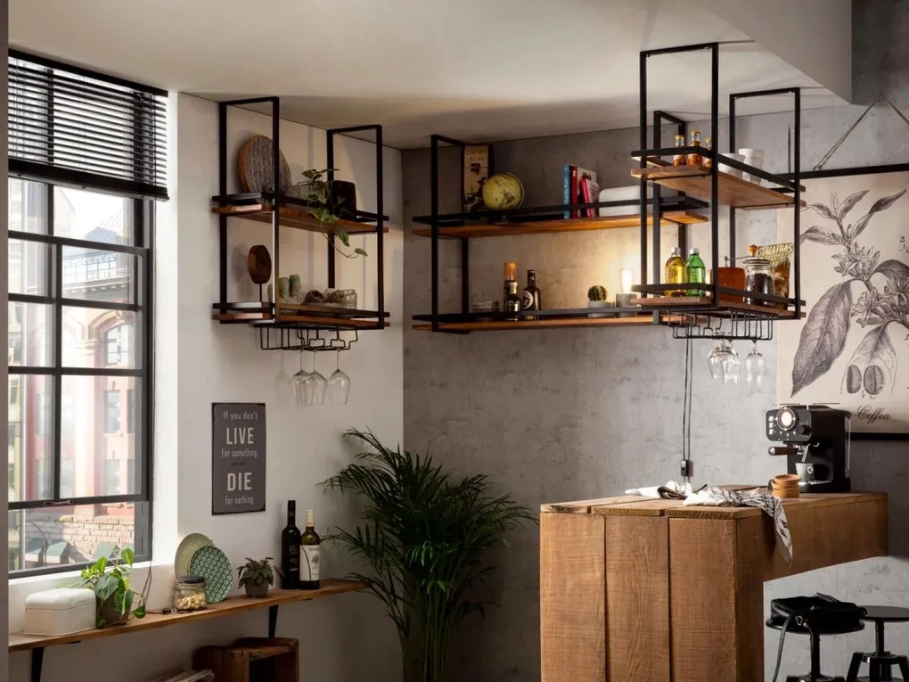 furniture-nabytek.cz - Masívna závesná polica Arvello z kovu a dreva, lakovaná, hnedá – 80 cm