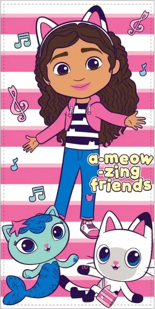 Plážová osuška z mikrovlákna Gábinin kúzelný domček - motív A-Meow-Zing Friends - 70x140 cm