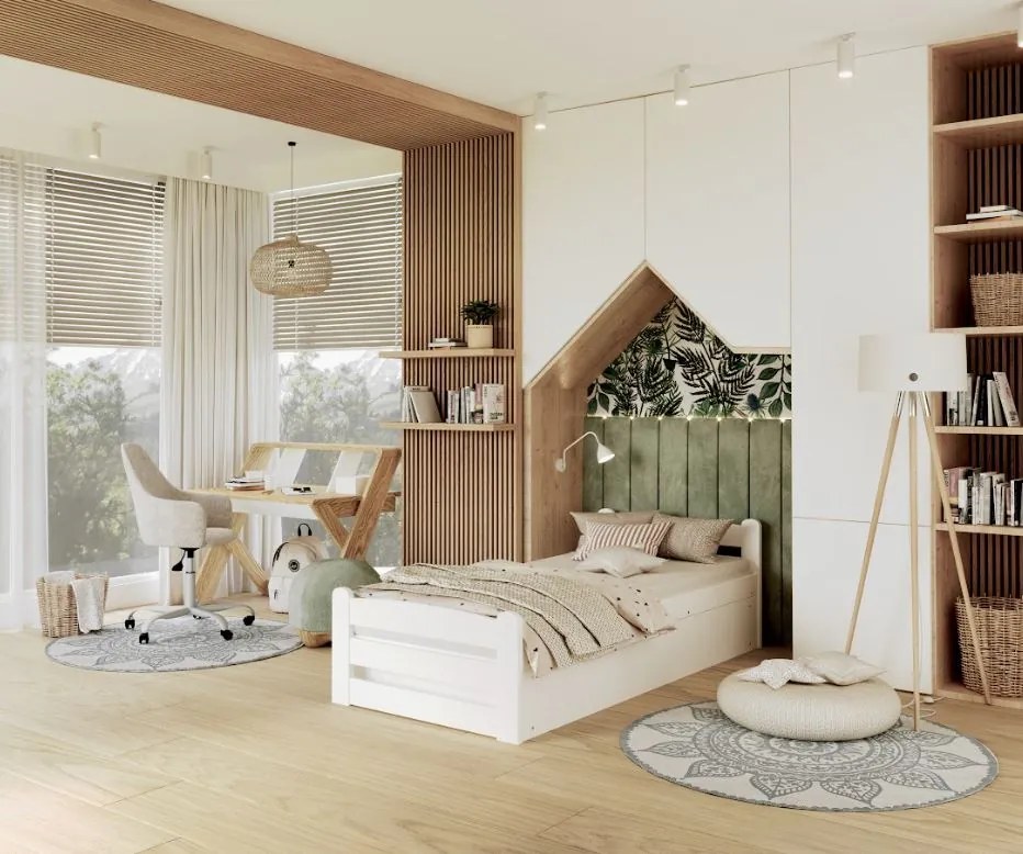 Posteľ z masívu DAVID s úložným priestorom - 200x90 cm - biela