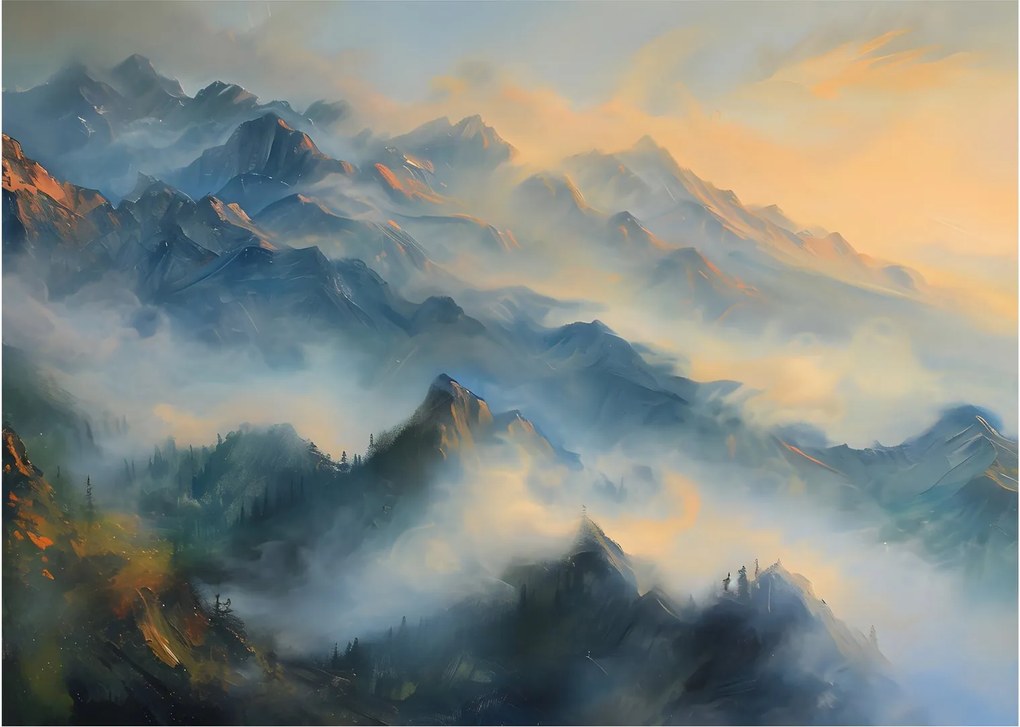 Sklenený obraz - Maľovaná horská krajina (70x50 cm)