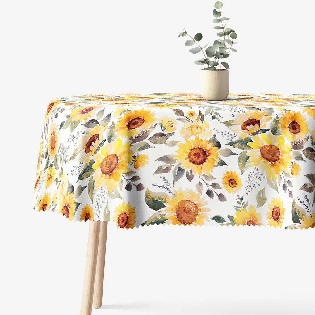 Goldea oválny teflónový obrus - kvety slnečnice 140 x 180 cm