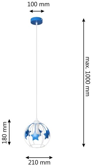 Detský luster na lanku STARS 1xE27/15W/230V modrá/biela
