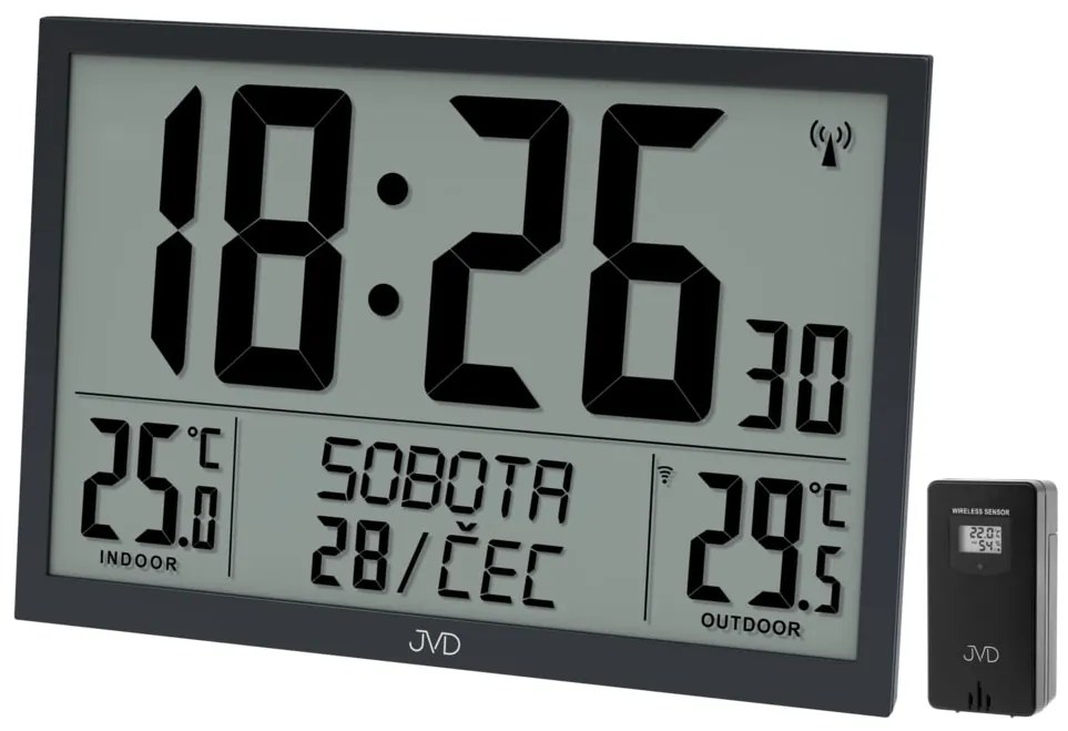 Digitálne rádiom riadené XL hodiny JVD RB9412.2, čierna