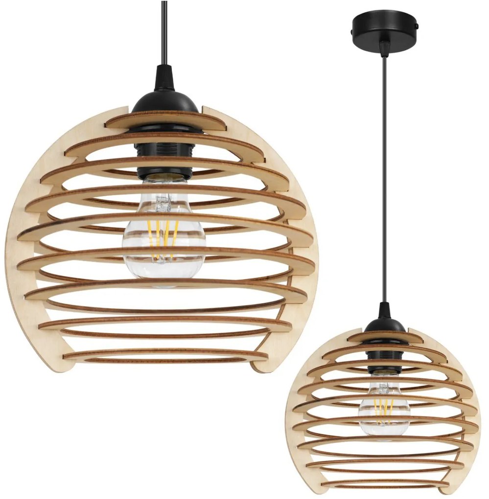 Závesné svietidlo Timber, 1x drevené tienidlo, n