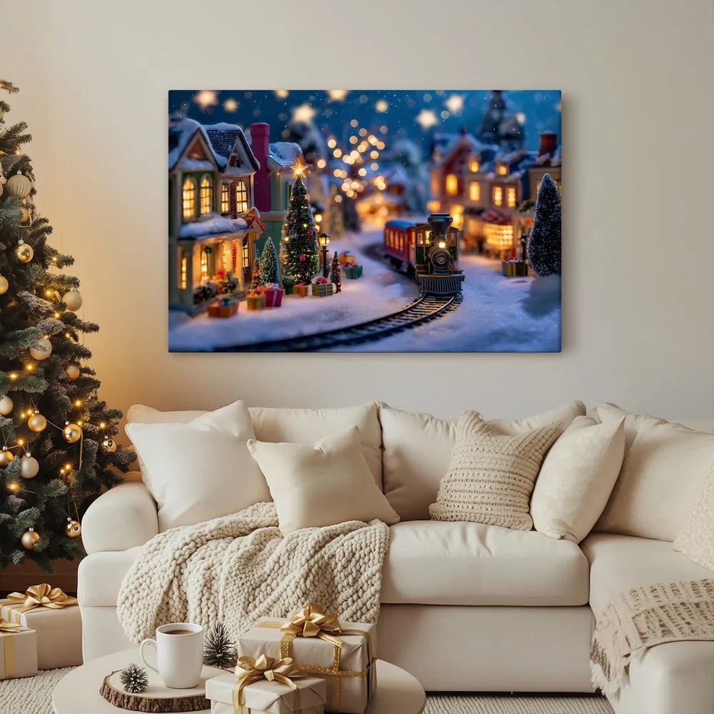 Obraz vianočná dedinka s vláčikom