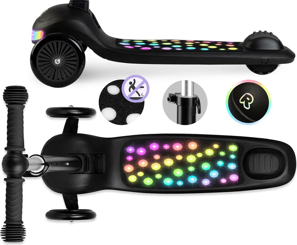 Ricokids Glowi LED balančná Kolobežka pre deti - čierna
