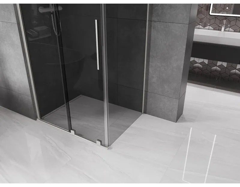 Mexen Velar, sprchový kút s posuvnými dverami 130 x 80 cm, 8mm šedé sklo, brúsená oceľ, 871-130-080-41-97