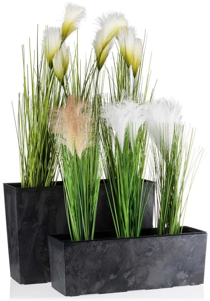 PLASTOVÝ KVETINÁČ BOUQUET 56X19 CM IMITÁCIA BETÓNU ČIERNA