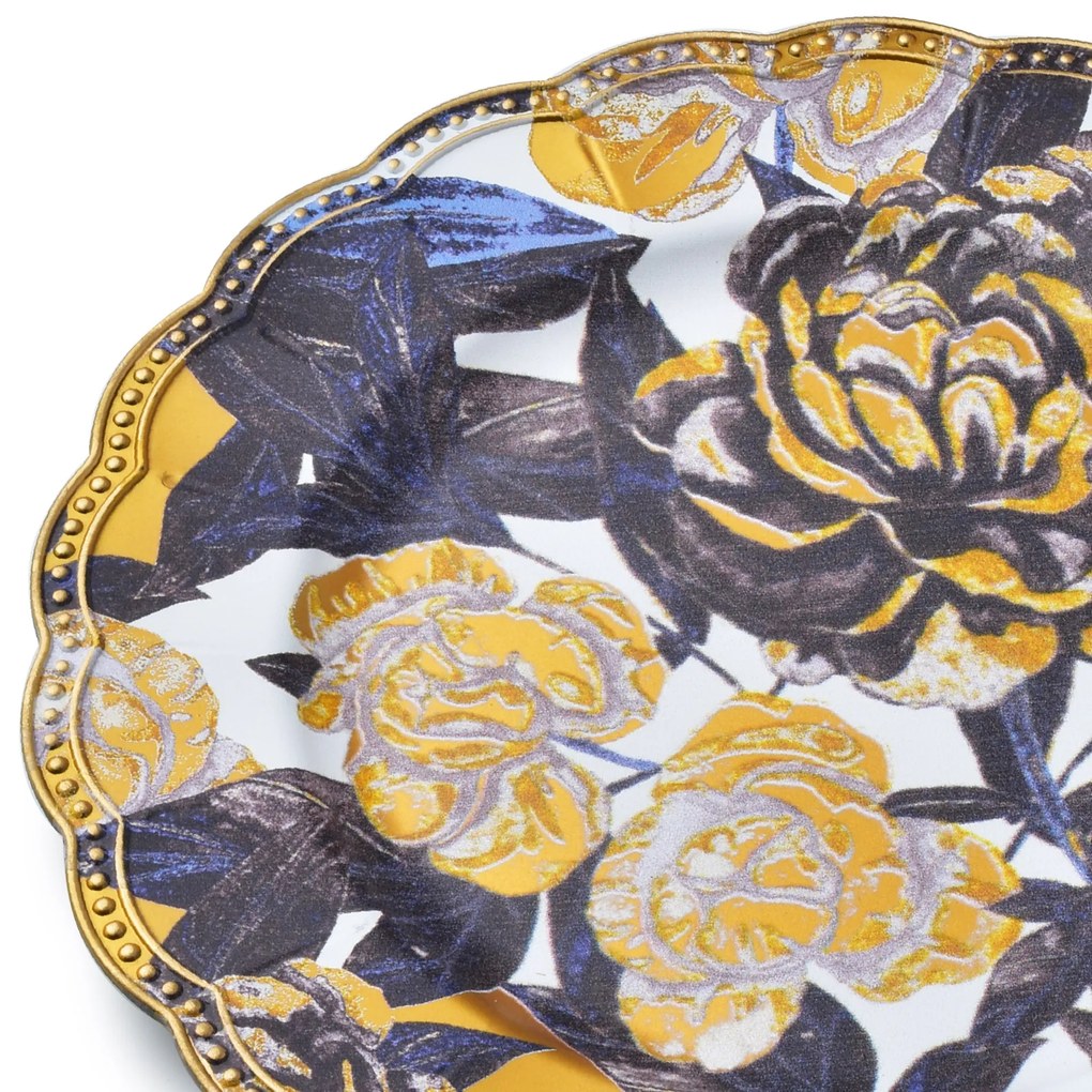 Dekorativní podtalíř BLANCHE COLOURS I 33 cm modro-žlutý s květinami