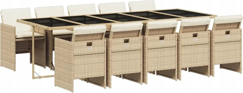 vidaXL 11-dielna sada záhradného nábytku s vankúšmi, béžová, polyratan