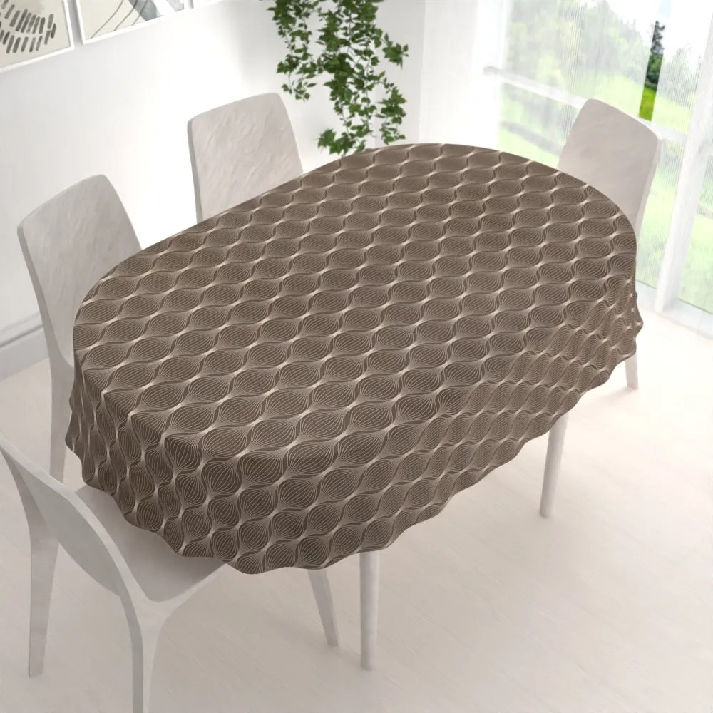 Biante Bavlnený oválny obrus Sandra SA-445 Hnedé designové vlnky 60x100 cm