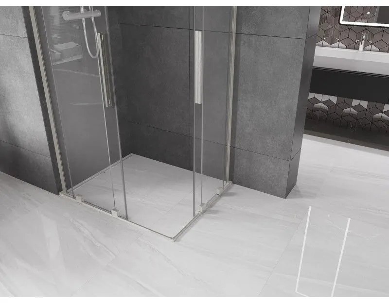 Mexen Velar L Duo, sprchový kút s posuvnými dverami 100 x 90 cm, 8mm číre sklo, brúsená oceľ, 871-100-090-02-03-97
