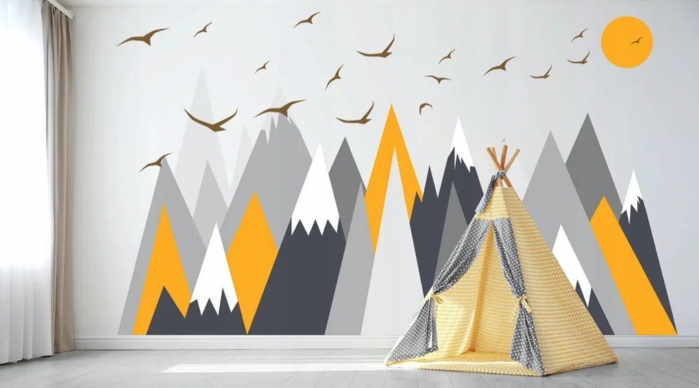 domtextilu.sk Úžasná nálepka na stenu s motívom hôr a vtákov 80 x 120 cm 66354