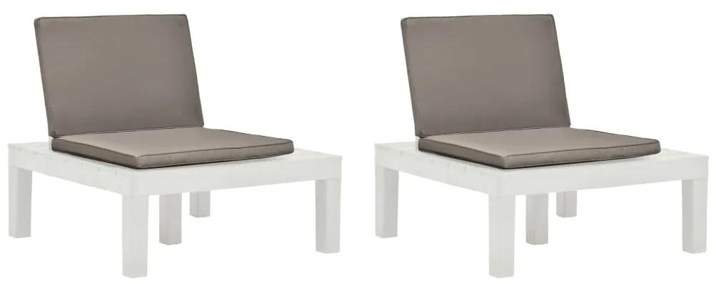 Záhradné stoličky s podložkami 2 ks plast biele