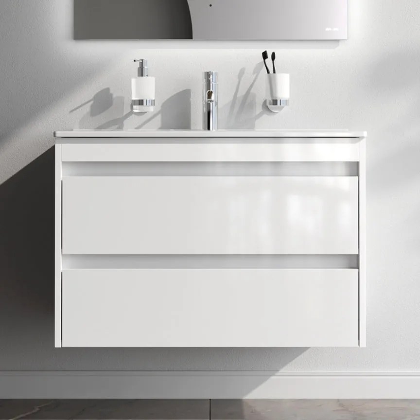 Skrinka s umývadlom 80 AM.PM Spike MPA-FHX0802WG-WCC0802WG závesná, 2 zásuvky, lesklá biela