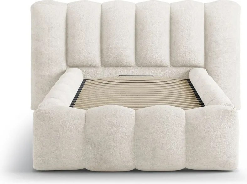 Béžová čalúnená jednolôžková posteľ s úložným priestorom s roštom 90x200 cm Lupine – Micadoni