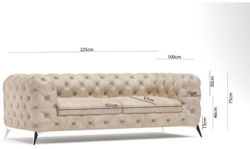 Béžová zamatová pohovka 225 cm Chelsea – Ropez