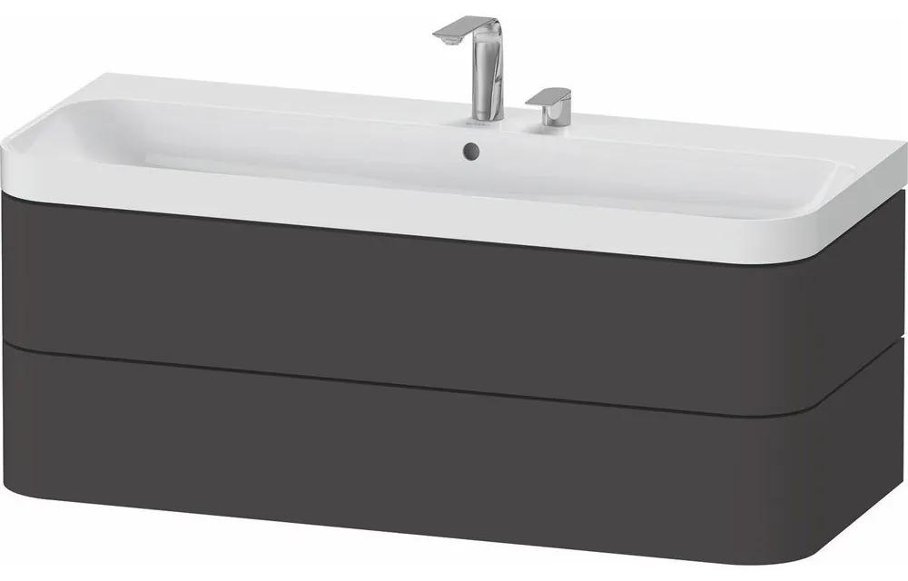 DURAVIT Happy D.2 Plus c-shaped závesná skrinka s nábytkovým umývadlom s dvomi otvormi, 2 zásuvky, 1175 x 490 x 480 mm, grafit super matná, HP4349E80800000